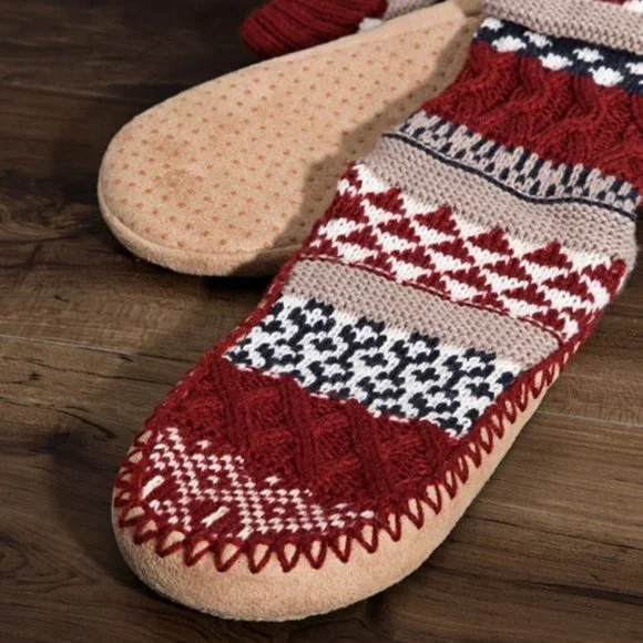 🆕Jacquard Knit Burgundy Slipper Socks -Nordic Pattern🆕 🎁 Excellent Gift! 🎁 - Picture 1 of 7